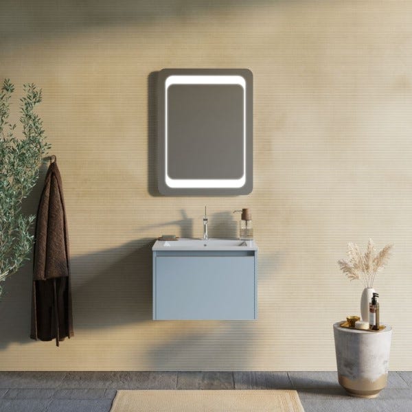 Mobile bagno sospeso 80 cm con lavabo d'appoggio LUNA3