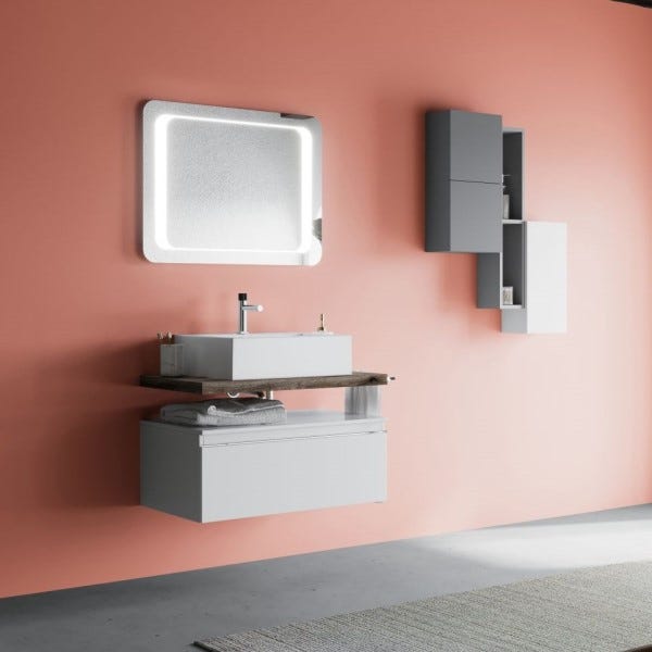 Mobile bagno sospeso 80 cm con lavabo d'appoggio LUNA3