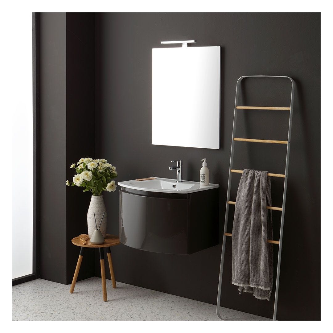 MOBILE BAGNO CON LAVABO SOSPESO GRIGIO LUCIDO SPECCHIO