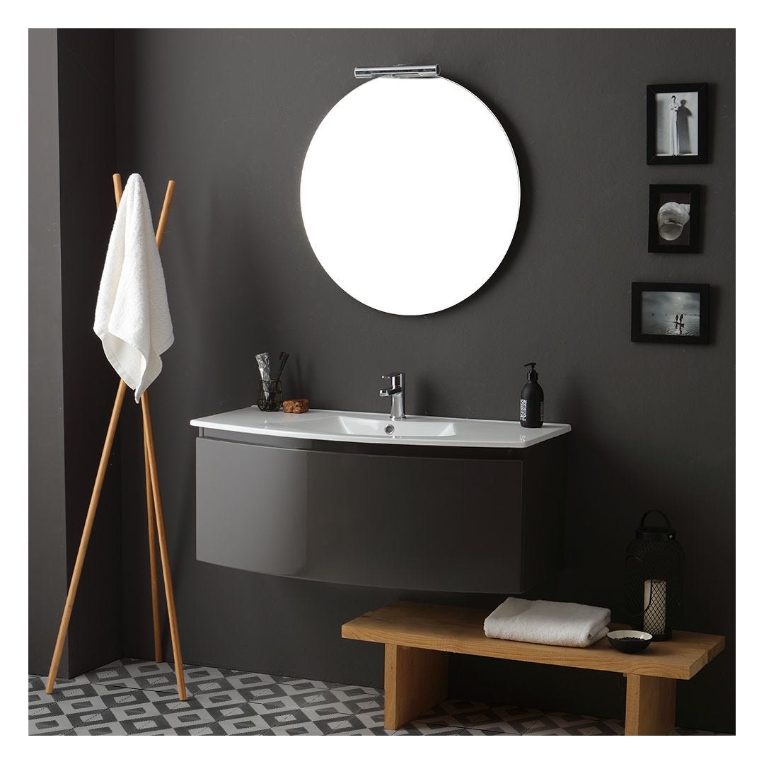 AGAPE 02, mobile da bagno curvo con lavabo in mineralmarmo e specchiera con  applique di Belbagno