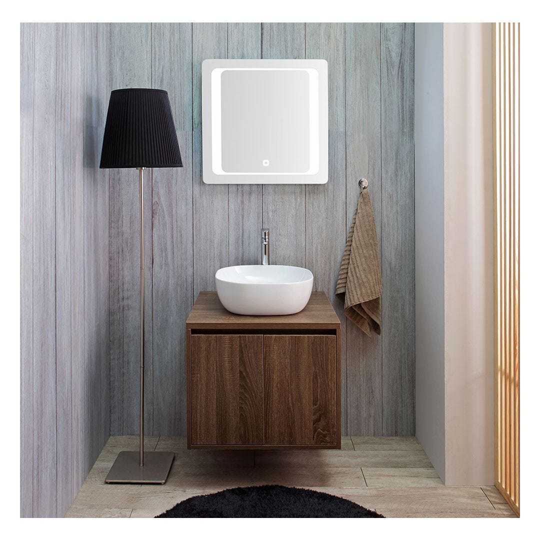 MOBILE BAGNO SOSPESO CM 60 NOCE SCURO CON LAVABO APPOGGIO