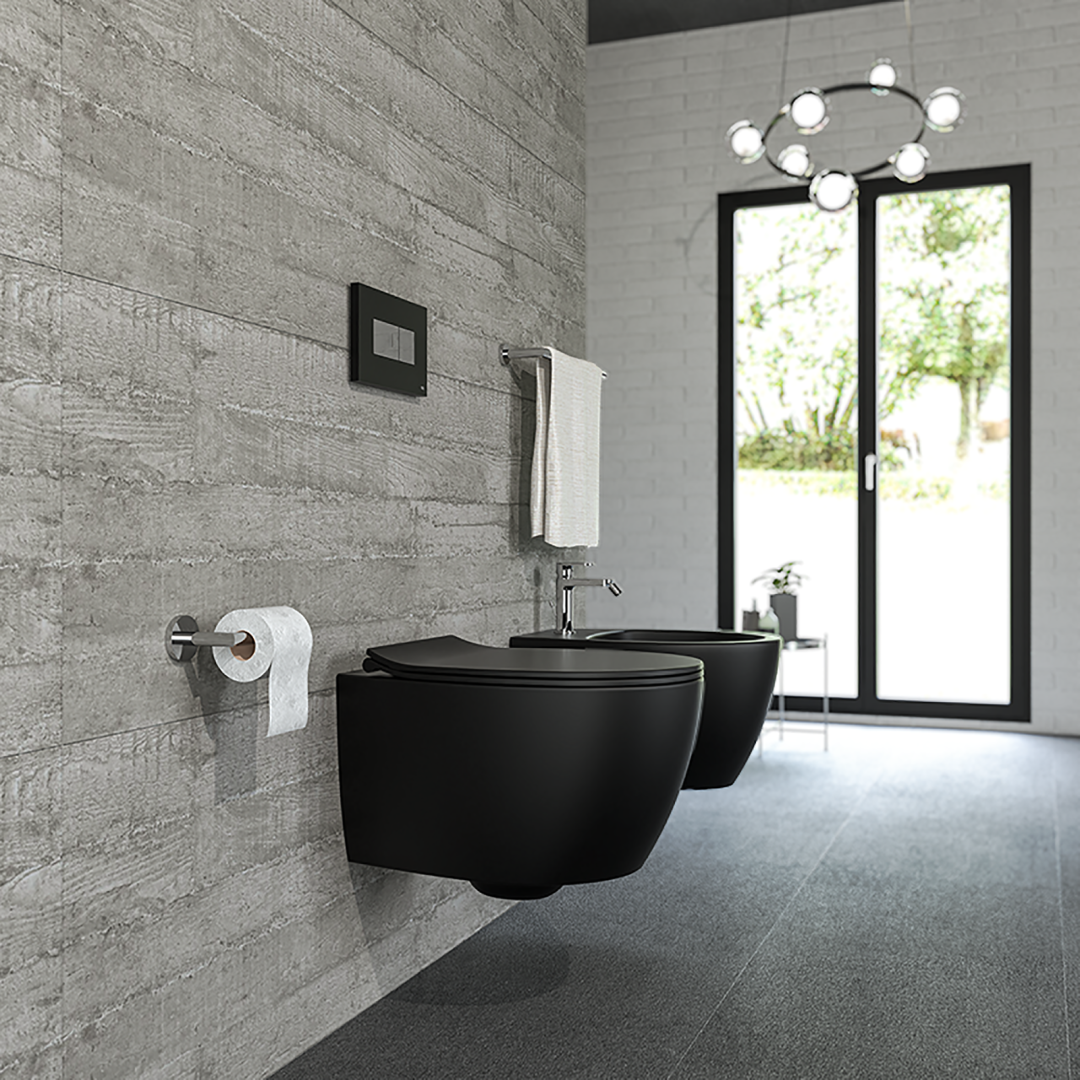 COPPIA BIDET E WC IN CERAMICA NERO OPACO