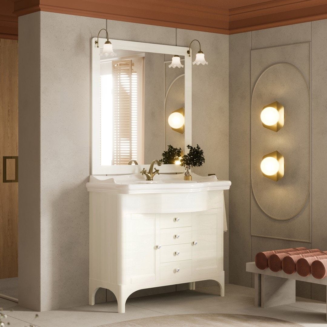 MOBILE BAGNO A TERRA 115CM BIANCO DECAPATO CON SPECCHIO