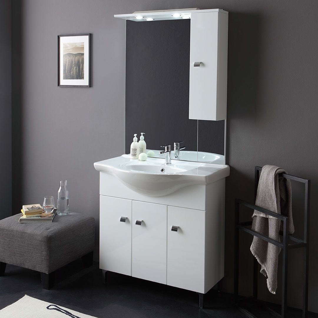 MOBILE BAGNO A TERRA 115CM BIANCO DECAPATO CON SPECCHIO