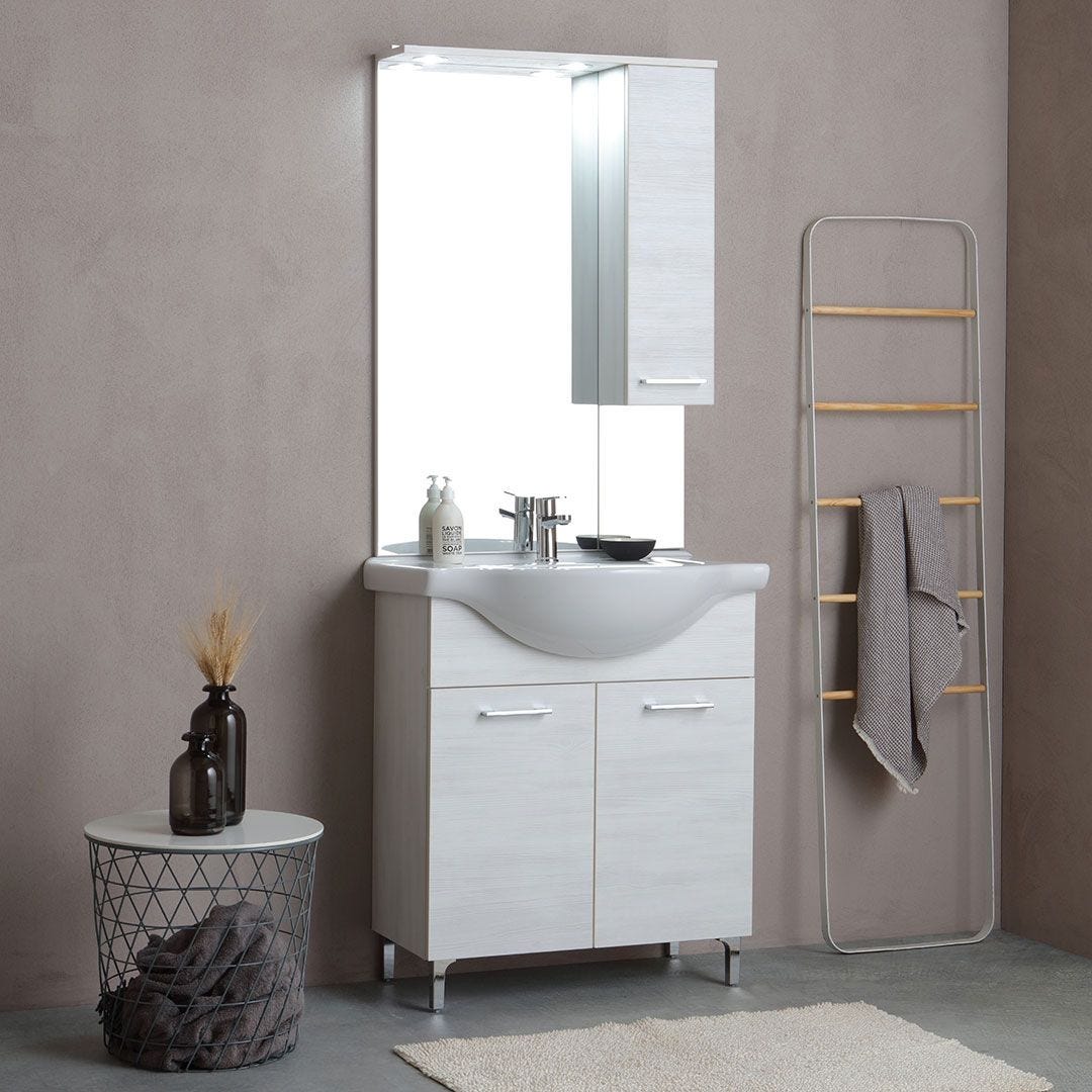 MOBILE BAGNO A TERRA 75CM QUERCIA BIANCO EFFETTO LEGNO