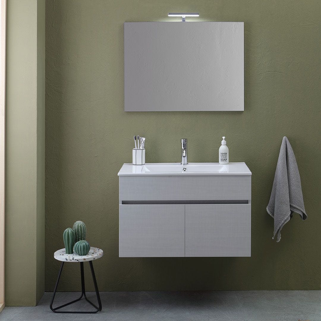 Kiamami Valentina MOBILE BAGNO A TERRA DA 80CM CON LAVABO E CASSETTI ROVERE