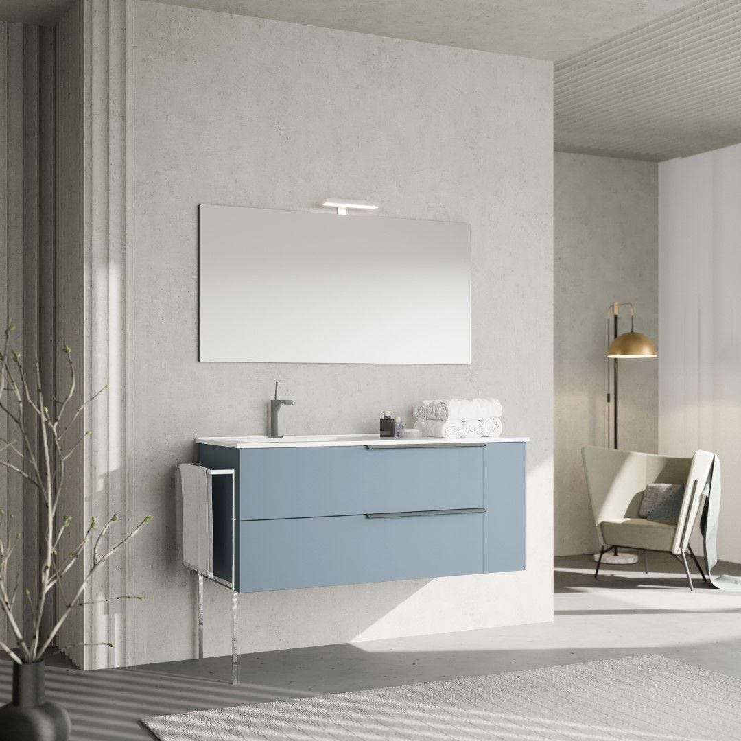 MOBILE BAGNO CON LAVABO IN CERAMICA VASCA SINISTRA, 120CM, CELESTE