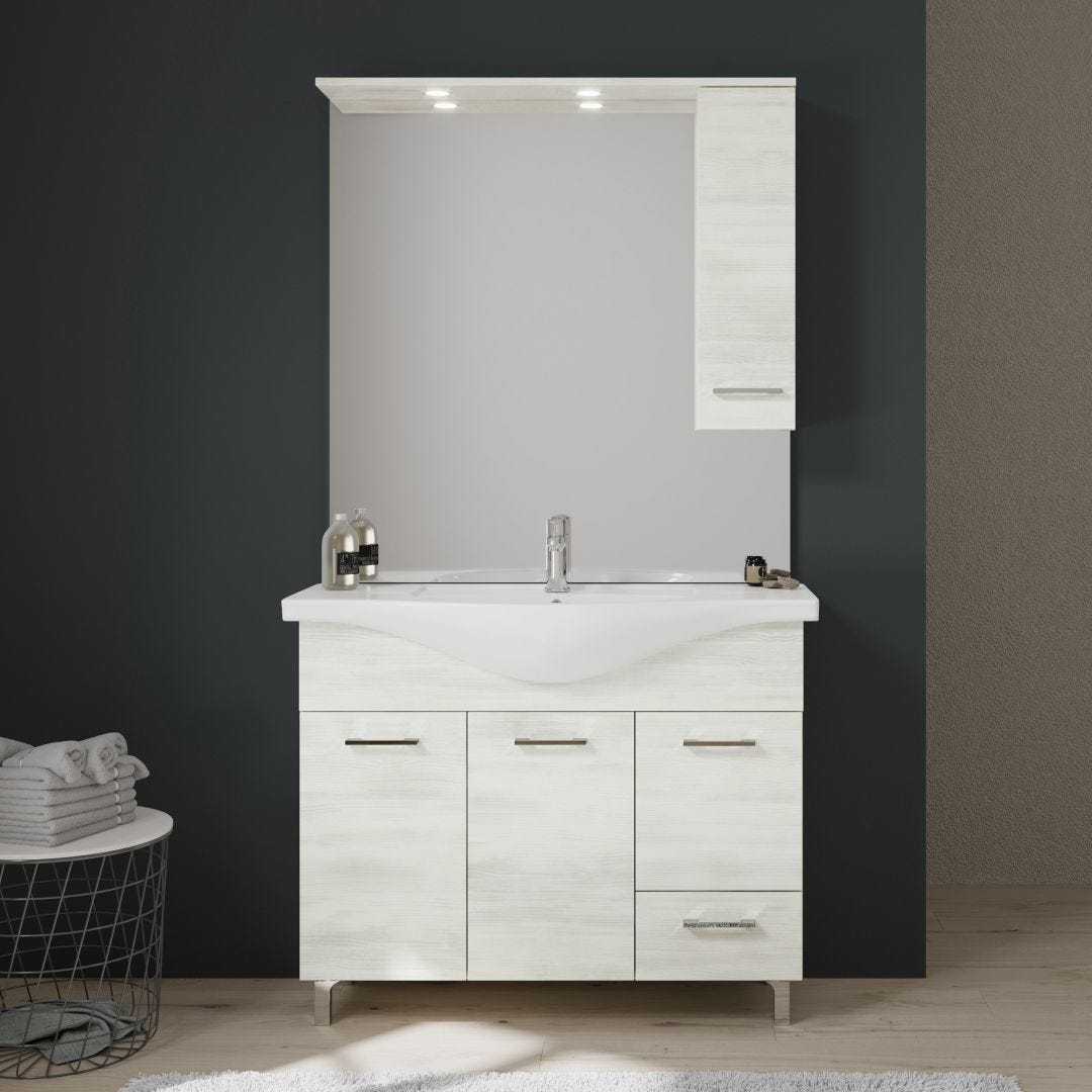 UC01, mobile da bagno con pensile, specchiera e applique di