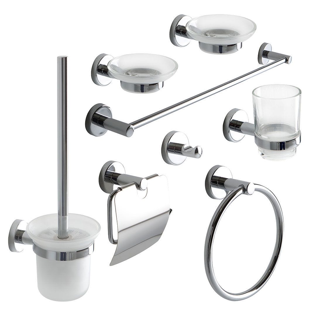 SET COMPLETO DI 8 ACCESSORI BAGNO CROMATI