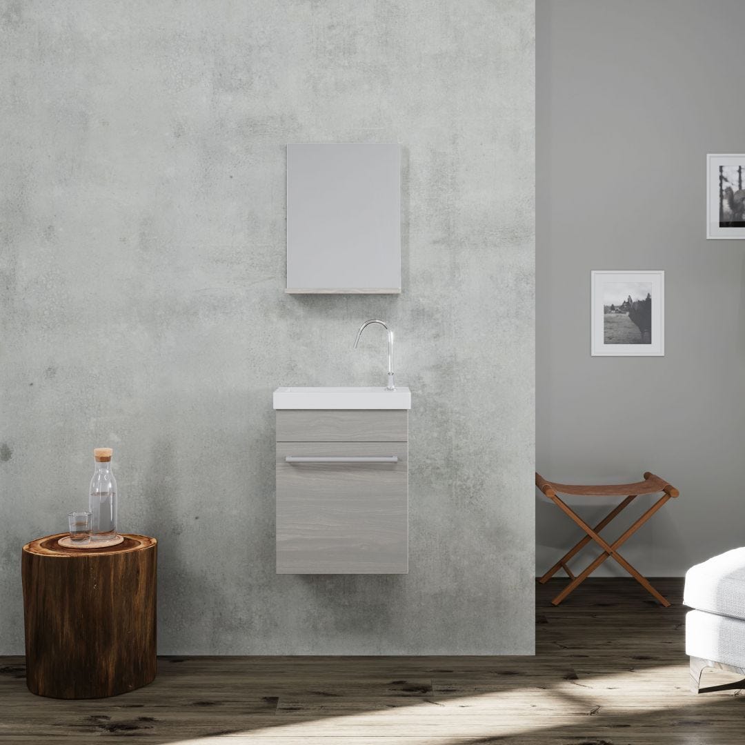 MOBILETTO BAGNO SOSPESO SALVASPAZIO 42CM GRIGIO EFFETTO LEGNO