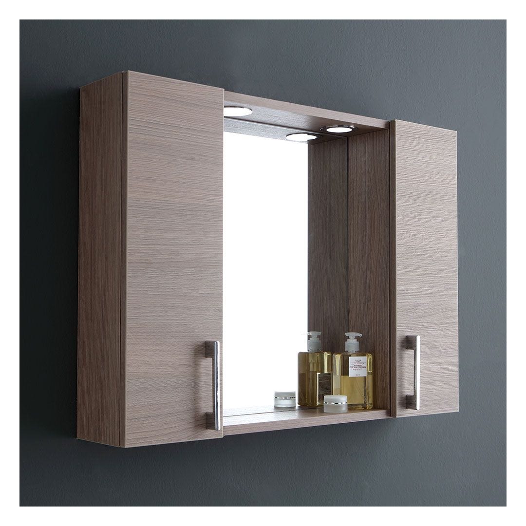 SPECCHIO BAGNO CONTENITORE 77CM 2 PENSILI ROVERE FUMO