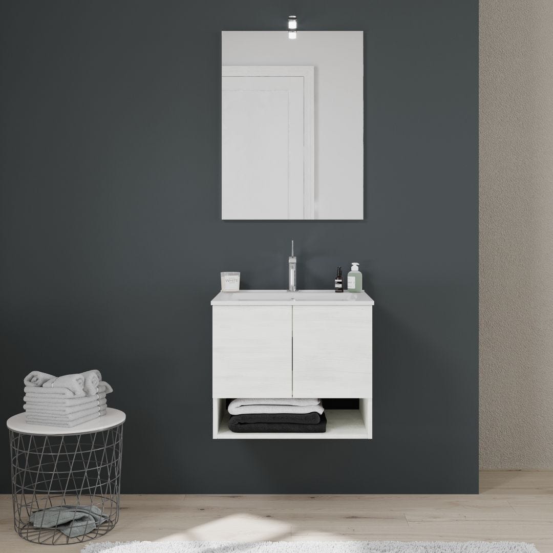 ARREDO BAGNO SOSPESO 60CM CON ANTE E VANO A GIORNO BIANCO