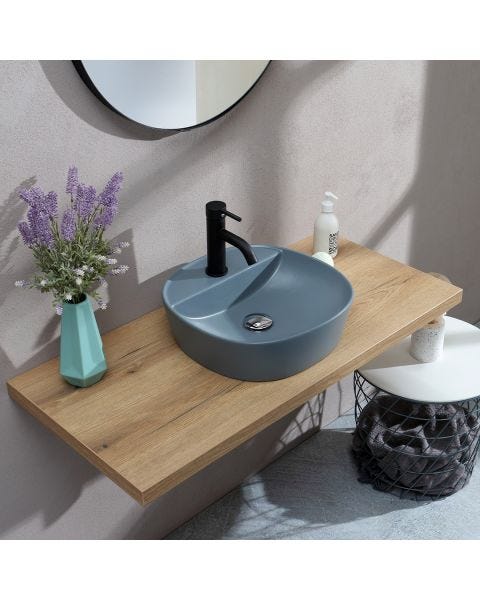 Lavabo da appoggio tondo grigio bluastro