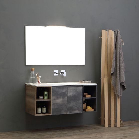 Mobile da bagno sospeso 120 cm in Cemento Cera e Rovere Oro