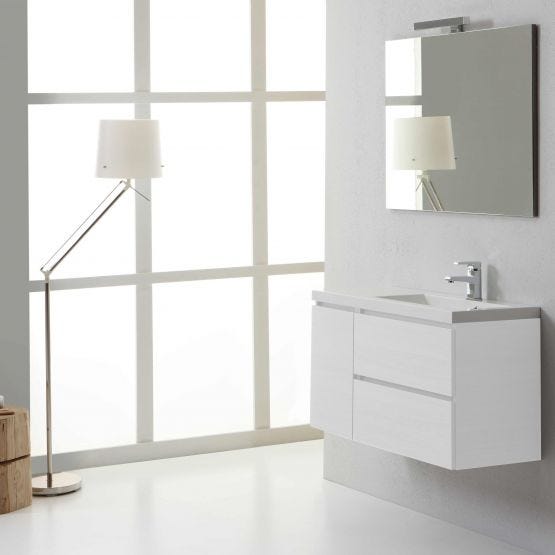 Mobile sospeso Manhattan con cassetti e anta in finitura bianco foresta