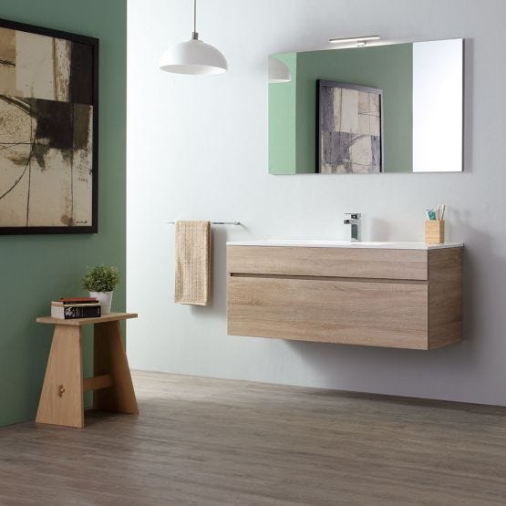 Composizione per bagno moderno 120 cm sospeso serie Sole in quercia naturale