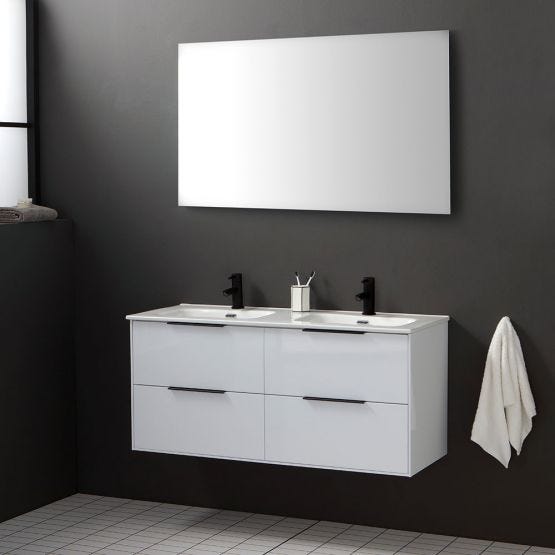 Mobile bagno sospeso bianco lucido e doppio lavabo