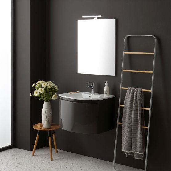 mobile bagno con lavabo sospeso dalla linea curva grigio scuro lucido