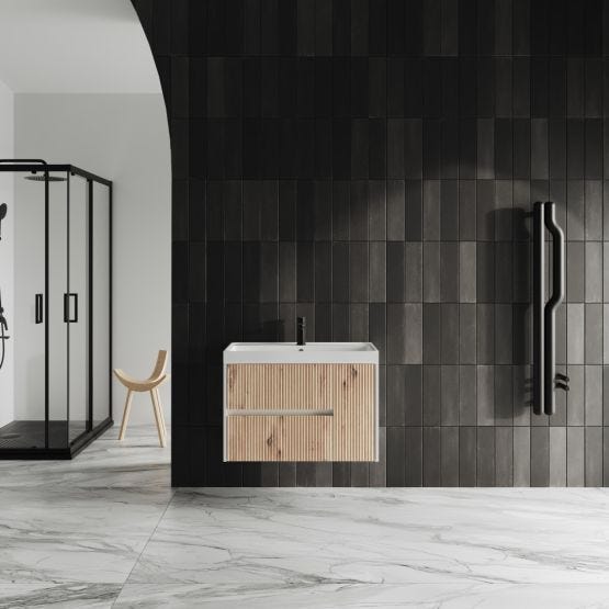 Mobile bagno con lavabo in resina rovere oro cannettato