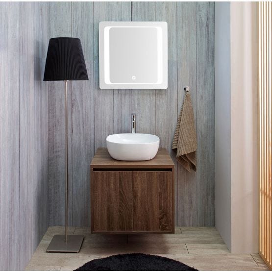 Composizione bagno sospesa con lavabo d'arredo e specchio a led