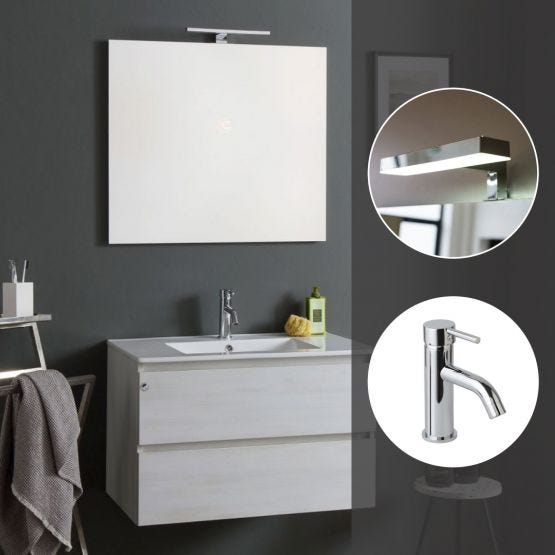 Mobile bagno  80cm completo di rubinetto cromato e lampada led