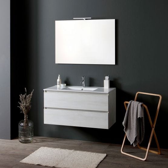 composizione bagno con cassetti grigio lavabo e specchio