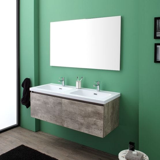 Mobile bagno in finitura cemento con specchio e doppio lavabo