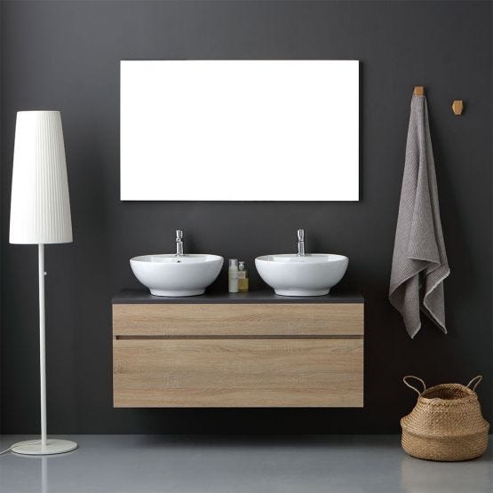 Mobile bagno con top in legno e doppio lavabo