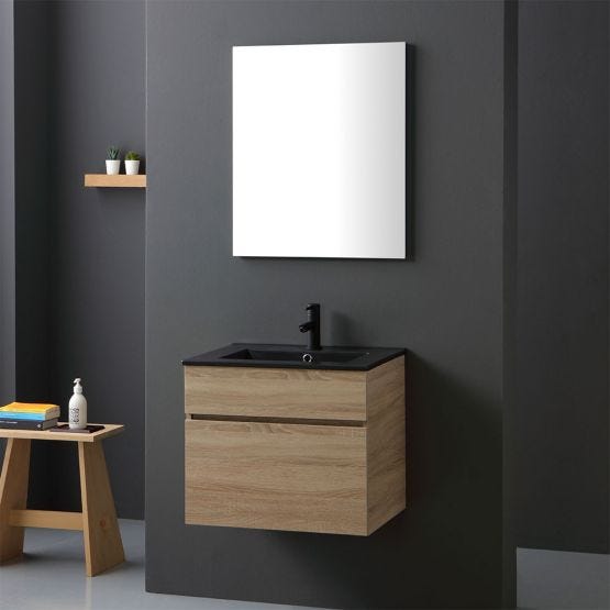 Mobile bagno da 80cm quercia naturale con lavabo nero