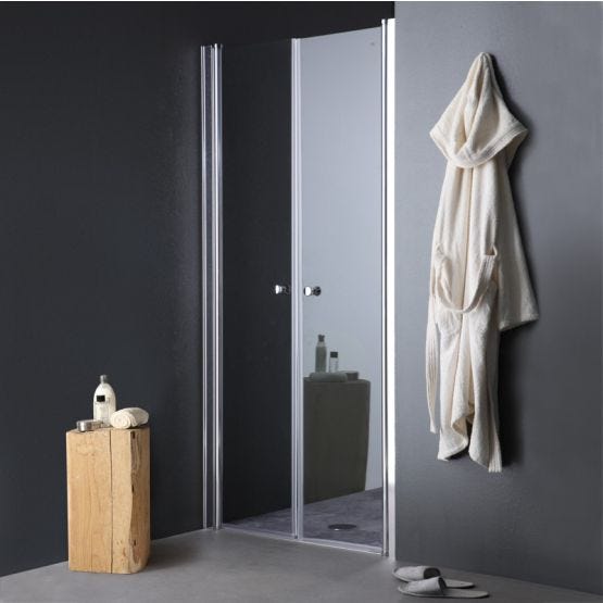 Porta doccia antipanico con apertura a saloon da 90 cm e struttura in alluminio anodizzato