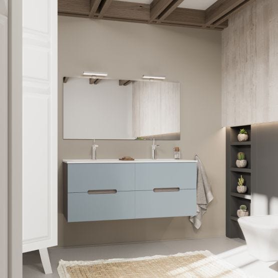 Mobili bagno con frontale blu opaco e doppio lavabo