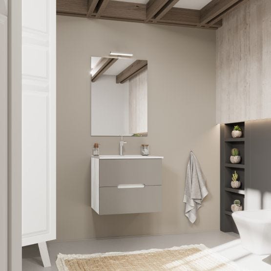 Mobile bagno con laterale bianco e frontale grigio opaco