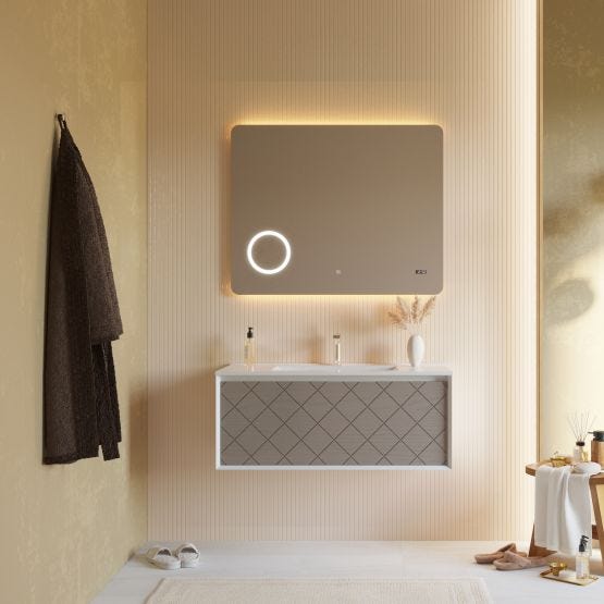 Mobile bagno grigio 100cm con specchio a led integrato