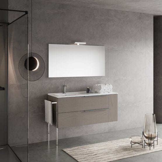 Mobile bagno sospeso 120 cm grigio effetto legno con specchio 120x60