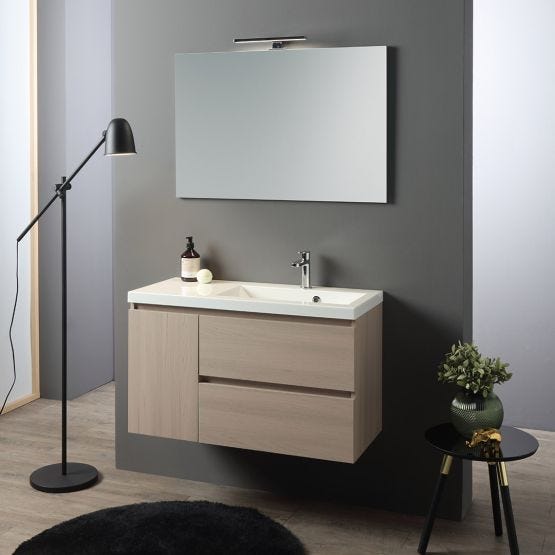 Mobile bagno sospeso legno olmo con lavabo decentrato