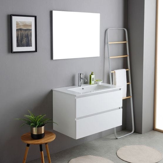 Mobile bagno sospeso 80cm bianco effetto legno