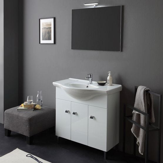 Mobile bagno a terra da 85cm bianco lucido 3 ante