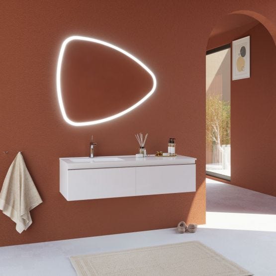 Mobile bagno sospeso bianco con specchio a goccia