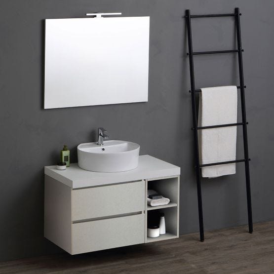 Mobile bagno sospeso 90cm grigio perla e top bianco
