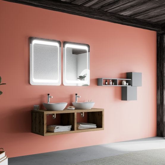 Mobile bagno sospeso 120cm rovere naturale con lavabo appoggio