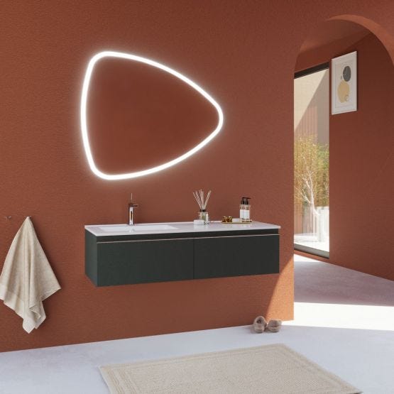 Mobile bagno da 120 cm in grigio scuro e con specchio a goccia 100x85