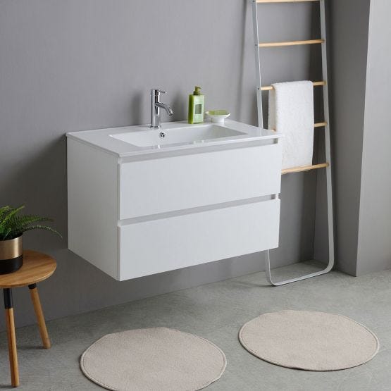 Mobile bagno sospeso 80cm 2 cassetti bianco 
