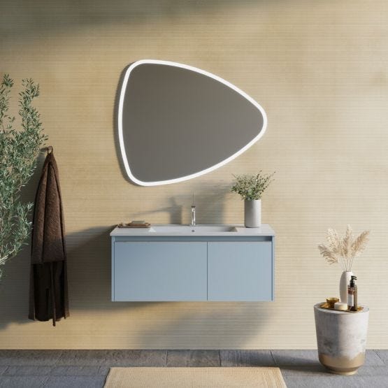 Mobile bagno con lavabo blu opaco con specchio led