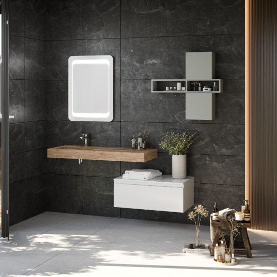 Composizione bagno sospesa con lavabo in hpl 100cm e cassetto 80cm