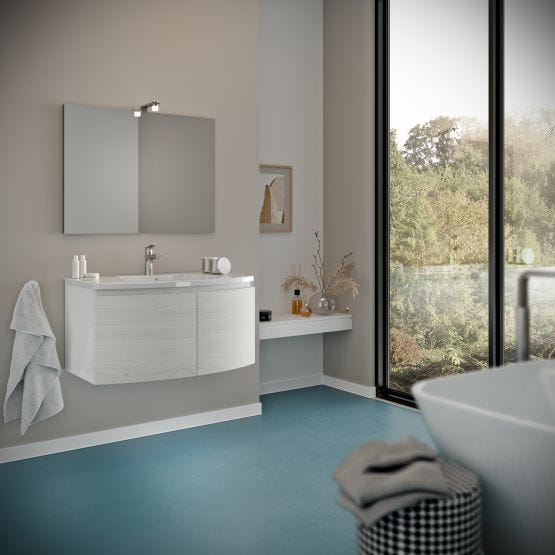 Composizione mobile bagno con base sospesa lavabo e specchio