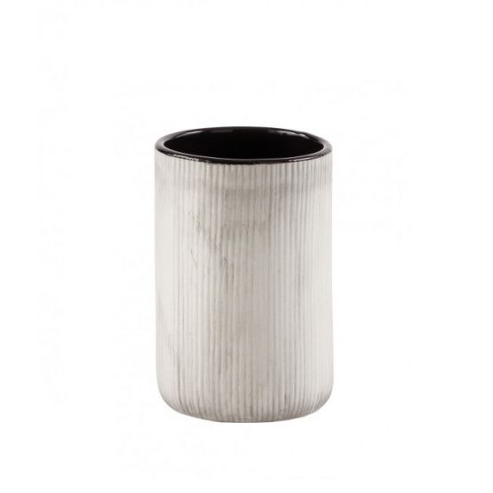 Bicchiere portaspazzolini da appoggio in ceramica con interno nero opaco ed esterno lavorato linea Nambino