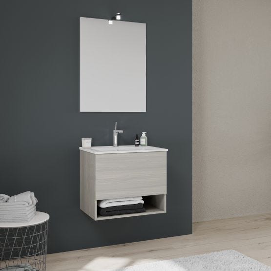 Mobile lavabo sospeso da 60cm in grigio effetto legno