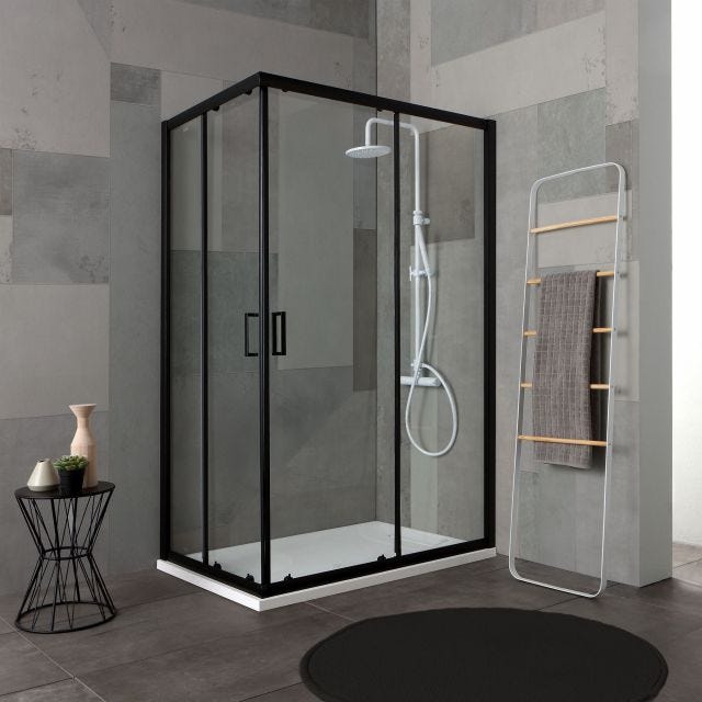 BOX DOCCIA 70X90 H 190 PROFILO NERO OPACO CRISTALLO TRASPARENTE | CITY