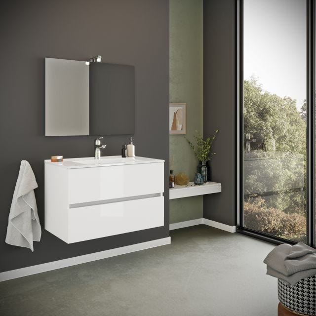 MOBILE BAGNO SOSPESO BIANCO LUCIDO 80CM 2 CASSETTI | BENACO