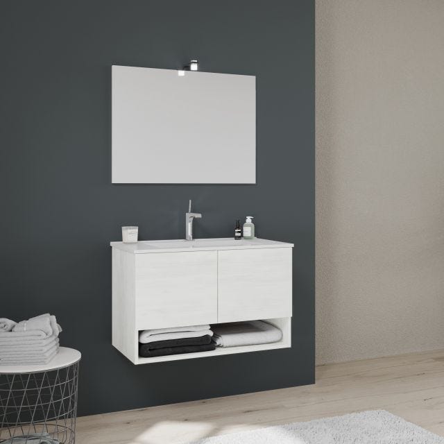 ARMADIETTO BAGNO SOSPESO CON ANTE QUERCIA BIANCO 80CM | VENEZIA